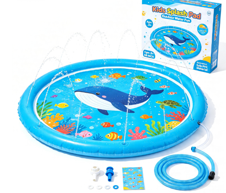 68" Kids Splash Pad Sprinkler for Outdoor Summer Water Play, Non-Slip Splash Mat with Sprinkler, Backyard Water Toy for Toddlers & Children Ages 3+