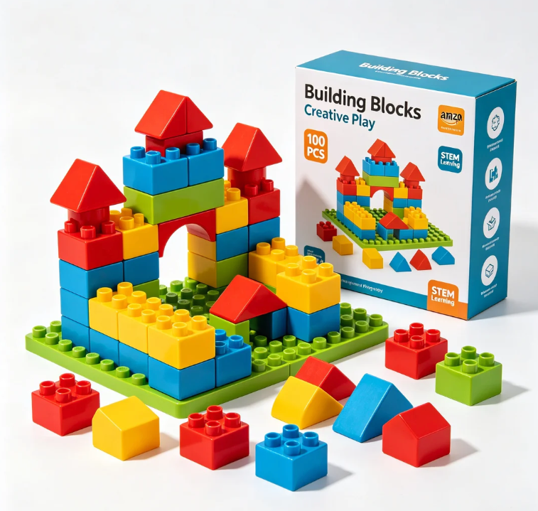 Kids Building Blocks Set, 100 PCS STEM Educational Construction Toy, Creative Learning Bricks for Boys & Girls Ages 3-8, Safe ABS Plastic Gift