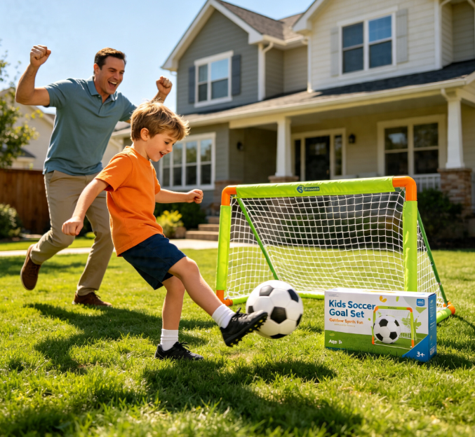 Kids Soccer Goal Set with Ball & Pump, Portable Foldable Soccer Net for Backyard Indoor & Outdoor Play, Sports Training Toy for Boys & Girls Ages 3-10